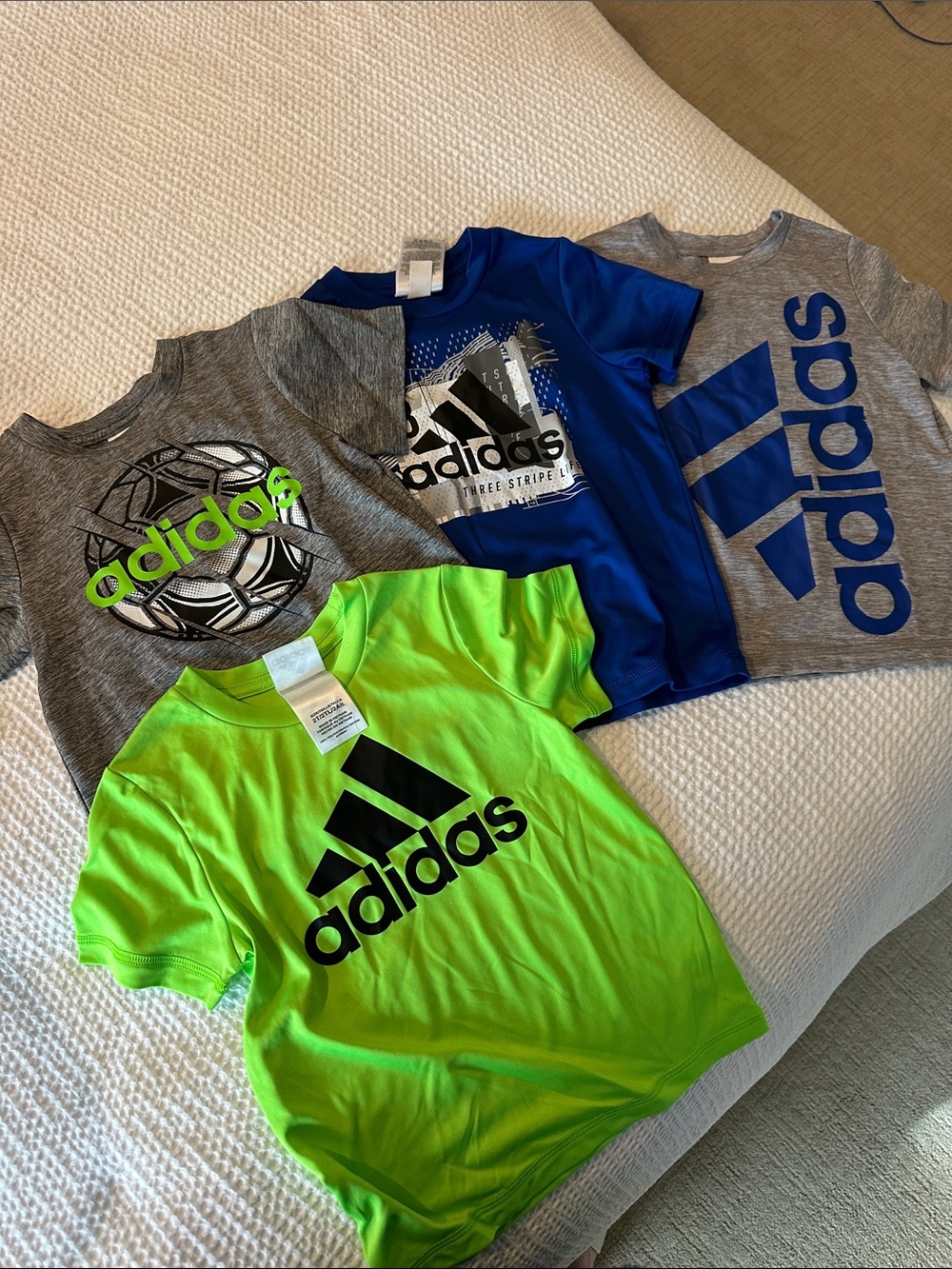 adidas Kids Short-Sleeve Tees - Neon Green, Royal Blue & Gray